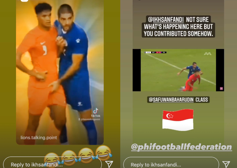 Philippines defender grabs Ikhsan Fandi's 'balls' right before Singapore scores opener