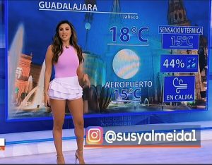 “Hot” weather girl newscasting cold weather