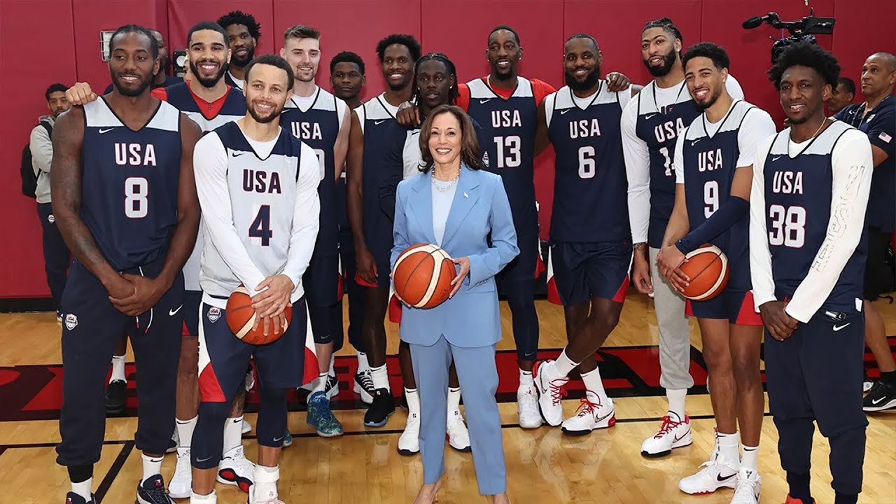 Kamala Harris visits US Olympic basketball team